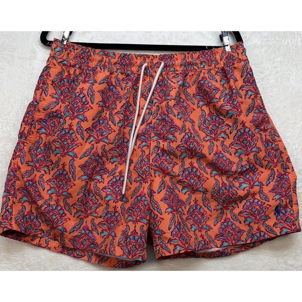 Polo Ralph Lauren Swim Shorts Orange Tropical Print Beach Resort Mens XL